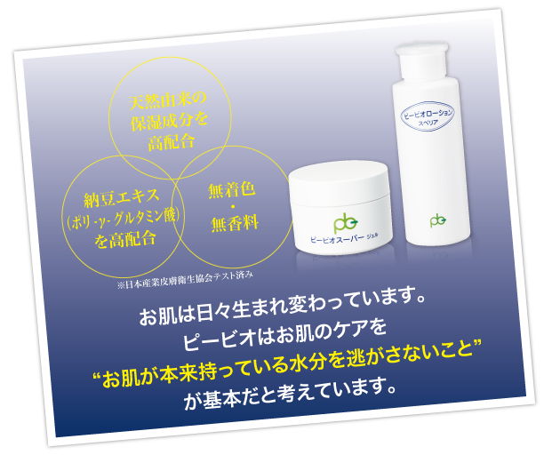 天然由来の保湿成分、納豆エキス（ポリ-γ-グルタミン酸）を配合。無着色・無香料。